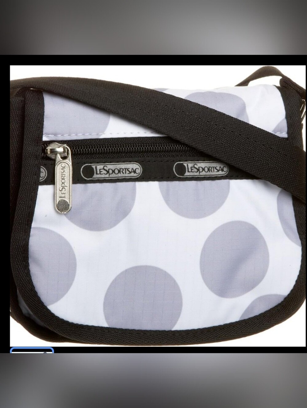 LeSportsac White Mini Crossbody with Light Gray Polka Dots